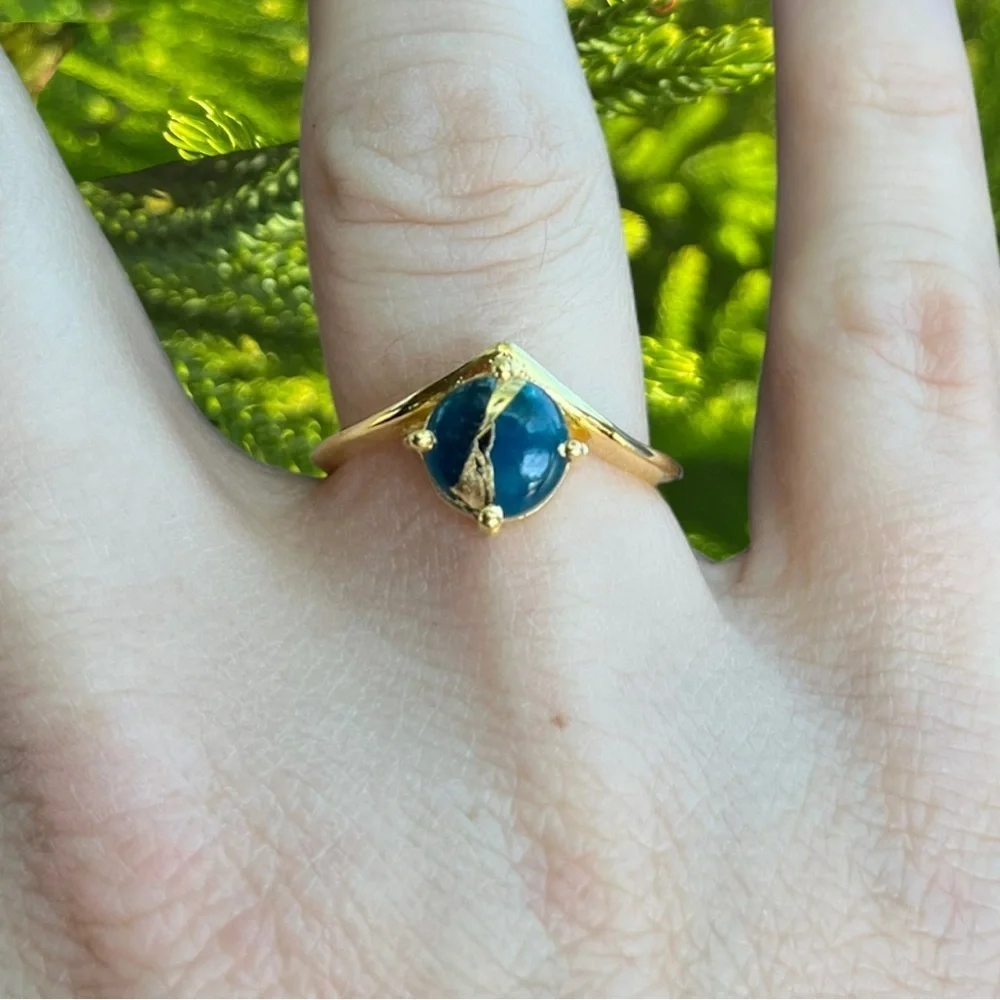 Aqua Apatite Jade Gold Ring